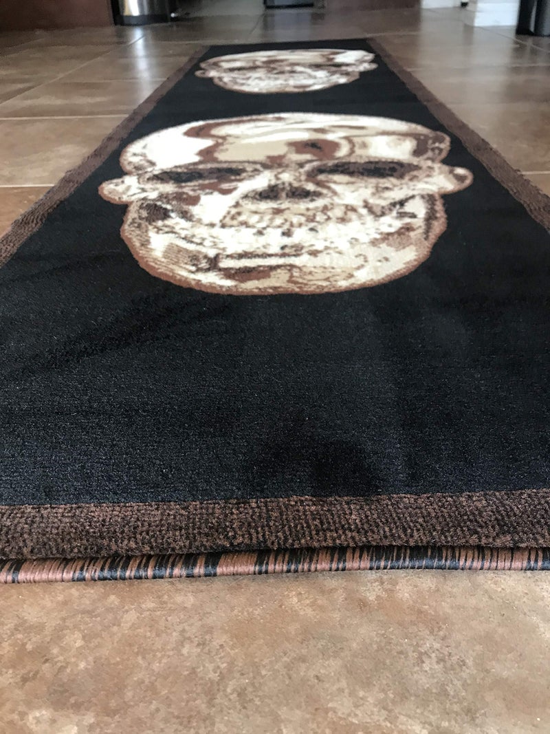 Americana Skull Area Rug Brown & Black Carpet King Design 134 (2 Feet X 7 Feet 3 Inch) - Image 2